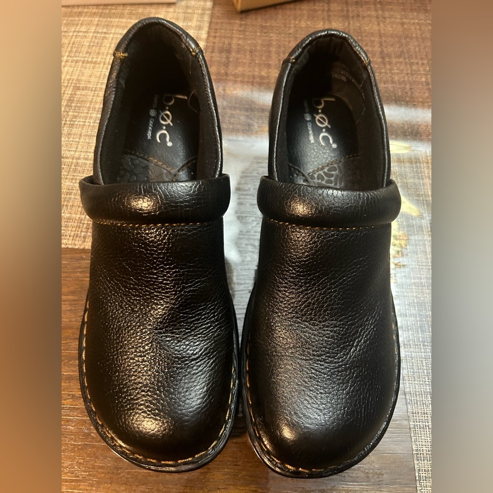 b.o.c. Black Leather Clog Mules